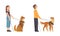 Guide Dog with Blind Man and Woman as Trained Assistance Pet and Seeing Eye Vector Set