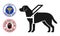 Guide-dog symbol with two round service dog badges