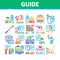 Guide Lead Traveler Collection Icons Set Vector