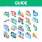 Guide Lead Traveler Isometric Icons Set Vector