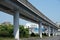 A guideway bus system or guided busway, Yutorito line, track near Ozone station in Nagoya, Japan