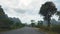 Guilin, China - February 28, 2020: First person of driving through rice fields and karst rocks in Guangxi province, China