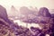 Guilin city surrounded by Karst formations, China.