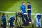 GUIMARAES, PORTUGAL - June 05, 2019: Journalist with microphone interview during the UEFA Nations League semi Finals match between