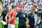 GUIMARAES, PORTUGAL - June 09, 2019: Granit Xhaka (L) and Harry Kane during the UEFA Nations League Finals match for third place