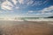 Guincho beach sea with surfers doing kitesurf