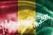 Guinea flag, stock market, exchange economy and Trade, oil production, container ship in export and import business and logistics