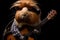 Guinea pig with a guitar on a black background, studio shot