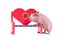 Guinea pig and a heart shaped bench