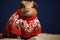 a guinea pig sporting a tiny, knitted sweater