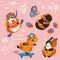 Guinea pigs cute cartoon characters on summer vacation. Vector illustration