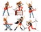 Guitar, amplifier and other music equipment. Rock or pop band characters. Vector illustrations set