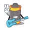 With guitar battery mascot cartoon style