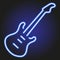 Guitar blue neon glowing on dark background vector illustration