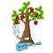 With guitar cartoon strawberry trees grow on soil