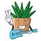 With guitar cartoon zebra cactus blooming in garden