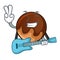 With guitar chocolate donut mascot cartoon