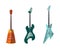 Guitar collection. Different shape acoustic and electric guitars. Isolated stylish art. Colored icons on white