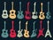 Guitar colorful icons in variety style.