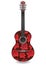 Guitar decorated with ornament of red roses flowers, decorative design.