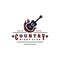 Guitar on fire Country Music Western Vintage Retro Saloon Bar Cowboy logo design