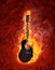 Guitar in fire on polygonal background