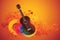 A guitar is in front of a colorful background with music notes World Music Day AI generation