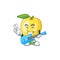 With guitar golden apple cartoon character for design