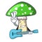 With guitar green amanita mushroom mascot cartoon