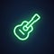 Guitar green neon icon. Sign for music shop, nightclub, bar, pub, concert, training classe. Advertising glow element