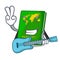 With guitar green passports isolated in the cartoons