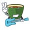 With guitar Indian masala tea in cartoon cup