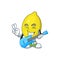 With guitar lemon cartoon character on white background