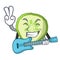 With guitar mascot slice cucumber to cook vegetable