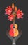 Guitar music festival or composer`s competition logo. Red-yellow guitar and bouquet of bright lilies