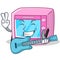 With guitar oven microwave character cartoon