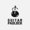 Guitar Padlock Logo Design Template. The logo consists of a guitar forming a Padlock and two keys