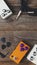 Guitar pedals and accessories on wooden floor