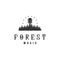 Guitar Pine Spruce Cedar Fir Cypress Hemlock Conifer Tree Forest Silhouette Music Logo Design Vector