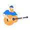 Guitar player with orange beard. Flat cartoon