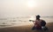 Guitar Playing Girl Beach Relaxation Song Music Concept