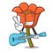 With guitar poppy flower mascot cartoon