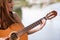 Guitar romantic woman city musician concept