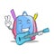 With guitar school bag character cartoon