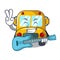 With guitar school bus mascot cartoon