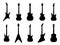 Guitar silhouettes. Acoustic and heavy rock electric guitars outline musical instruments, music symbols Vector isolated