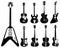 Guitar silhouettes. Musical instruments black symbols acoustic and rock guitars vector set