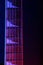 Guitar Strings, close up. Electric guitar.  With colorful blue and purple  illumination