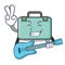 With guitar suitcase mascot cartoon style