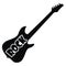 Guitar with text rock, black silhouette, vector icon